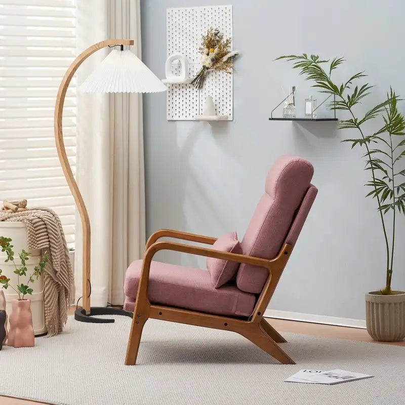 Fauteuil de loisirs avec dossier haut en bois massif et accoudoirs, fauteuil d'appoint