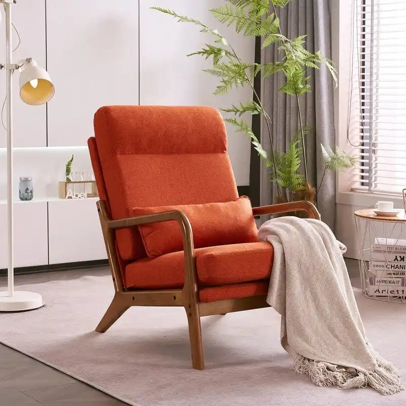 Fauteuil de loisirs avec dossier haut en bois massif et accoudoirs, fauteuil d'appoint