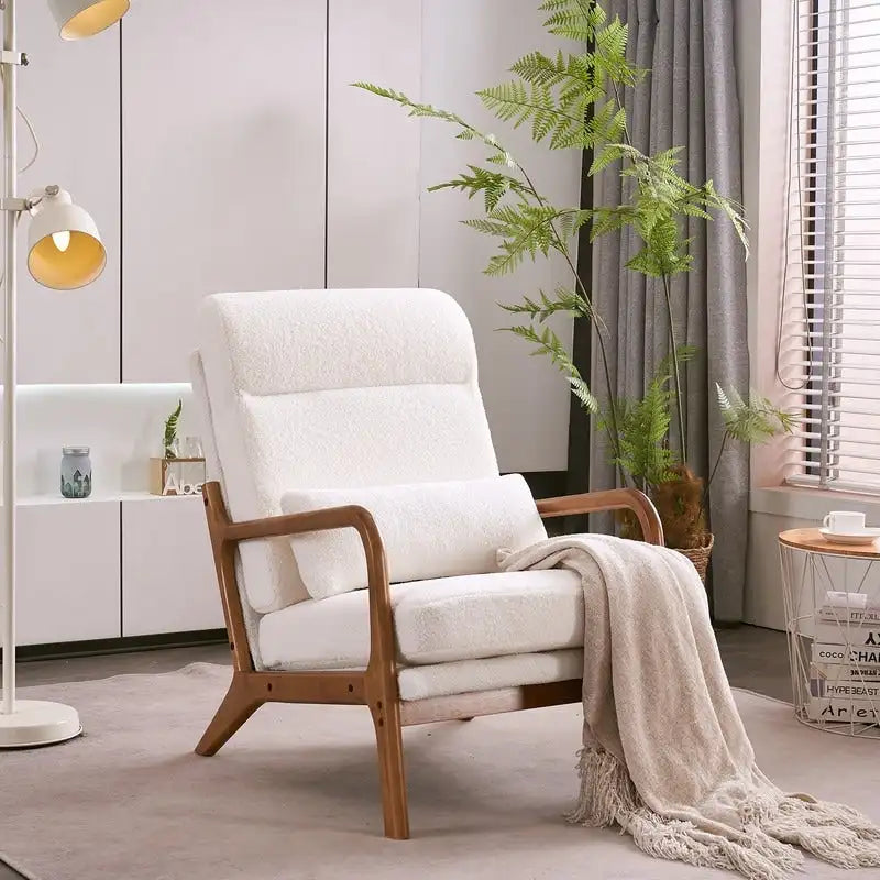 Fauteuil de loisirs avec dossier haut en bois massif et accoudoirs, fauteuil d'appoint