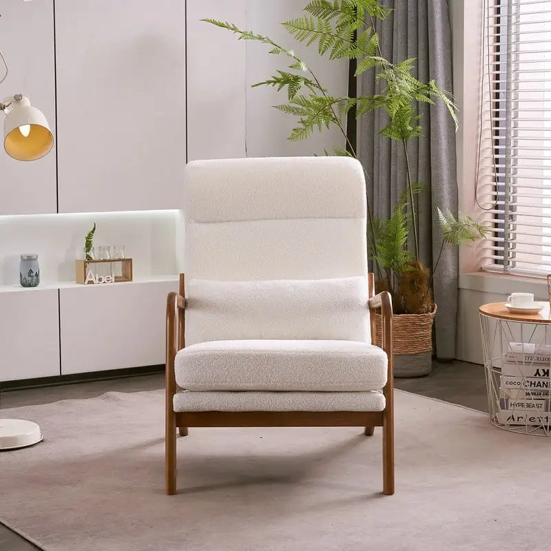 Fauteuil de loisirs avec dossier haut en bois massif et accoudoirs, fauteuil d'appoint