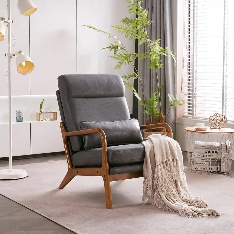 Fauteuil de loisirs avec dossier haut en bois massif et accoudoirs, fauteuil d'appoint