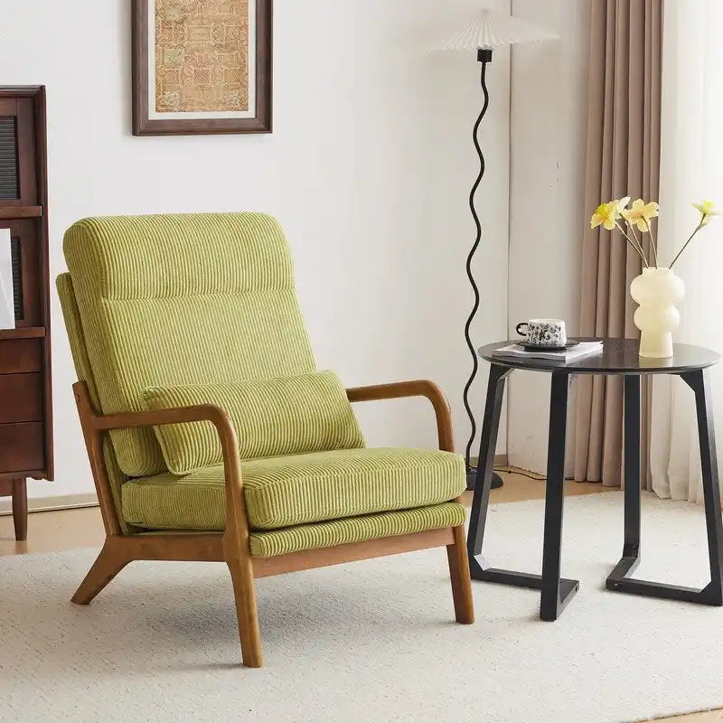 Fauteuil de loisirs avec dossier haut en bois massif et accoudoirs, fauteuil d'appoint