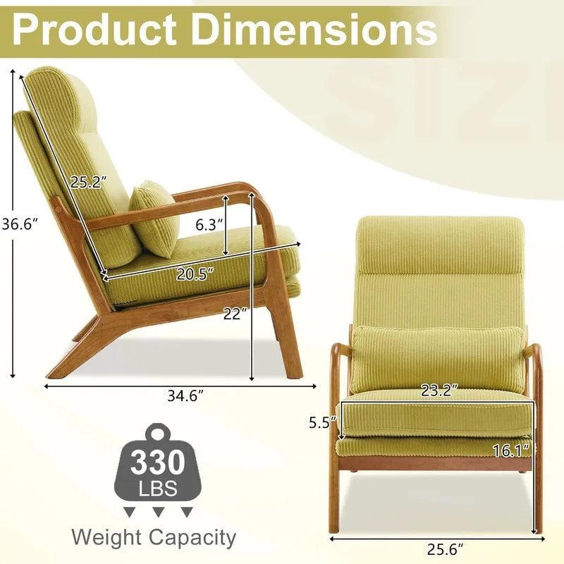 Fauteuil de loisirs avec dossier haut en bois massif et accoudoirs, fauteuil d'appoint