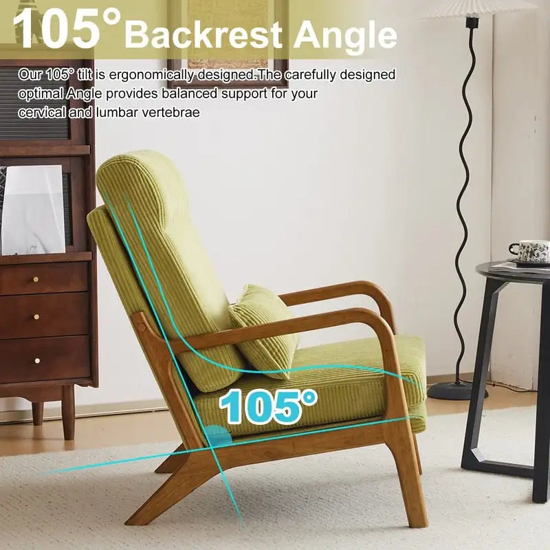 Fauteuil de loisirs avec dossier haut en bois massif et accoudoirs, fauteuil d'appoint
