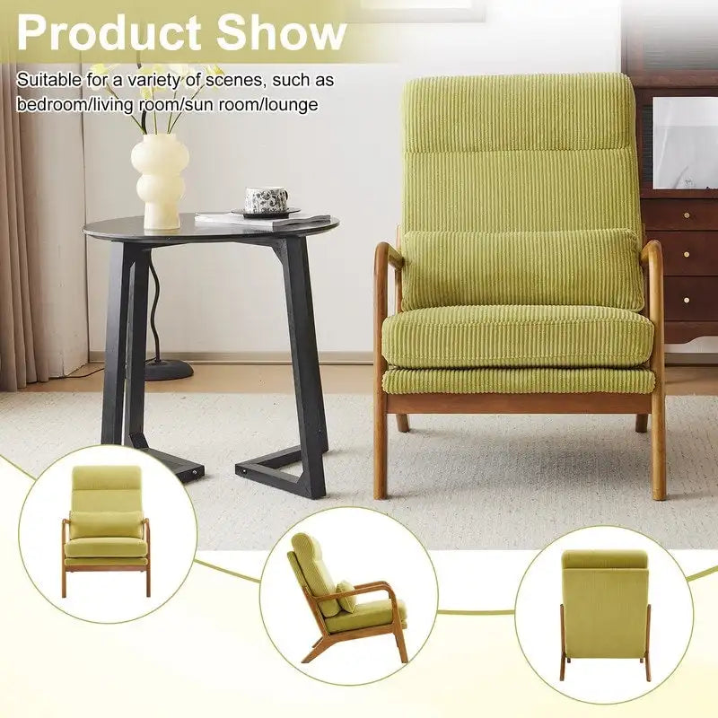 Fauteuil de loisirs avec dossier haut en bois massif et accoudoirs, fauteuil d'appoint