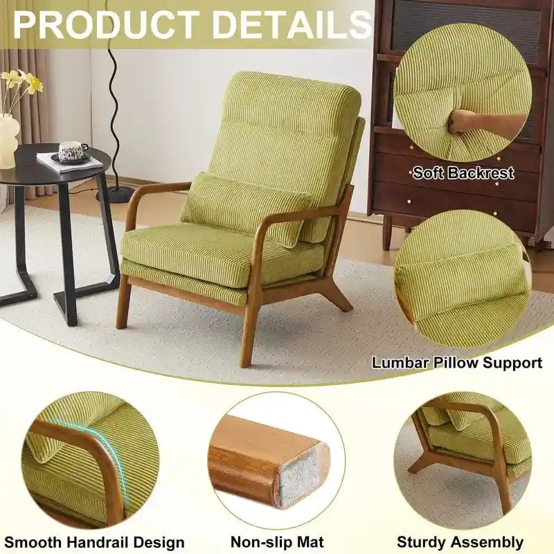Fauteuil de loisirs avec dossier haut en bois massif et accoudoirs, fauteuil d'appoint