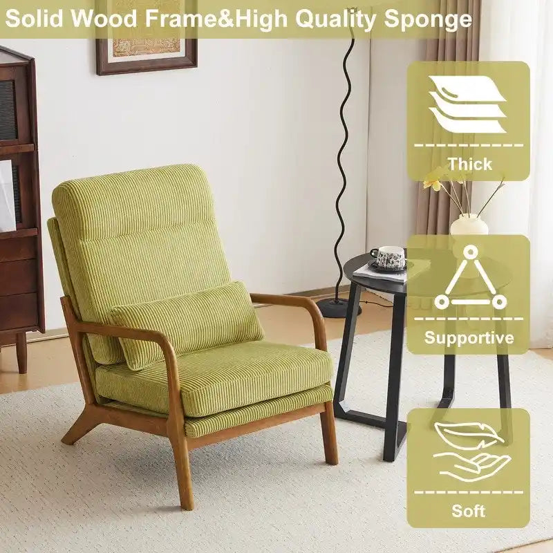 Fauteuil de loisirs avec dossier haut en bois massif et accoudoirs, fauteuil d'appoint