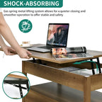 Table basse relevable en bois avec étagère de rangement et tiroirs