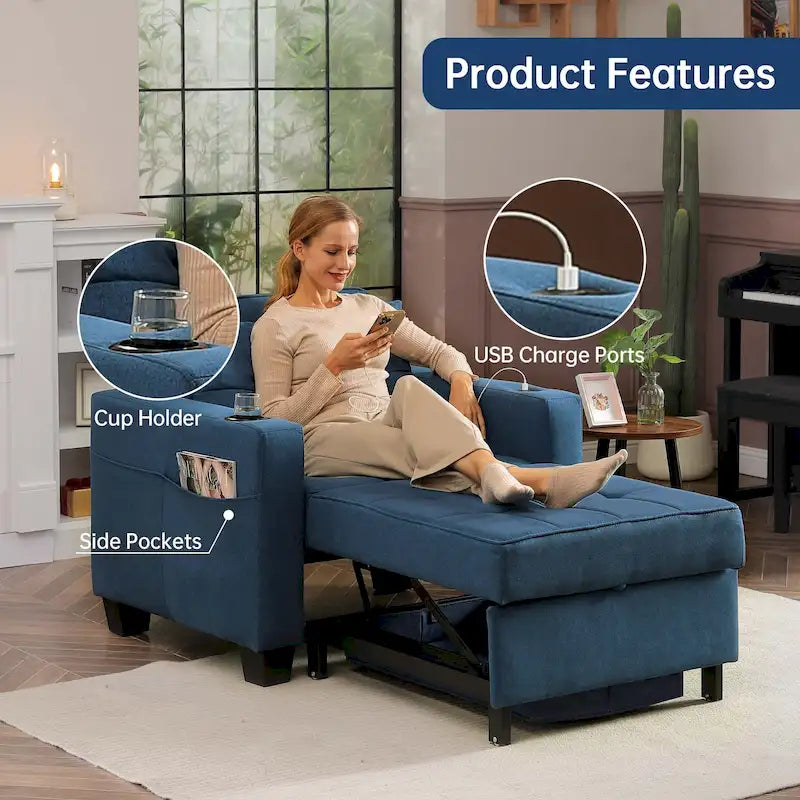 Fauteuil-lit futon convertible 3 en 1 pour salon