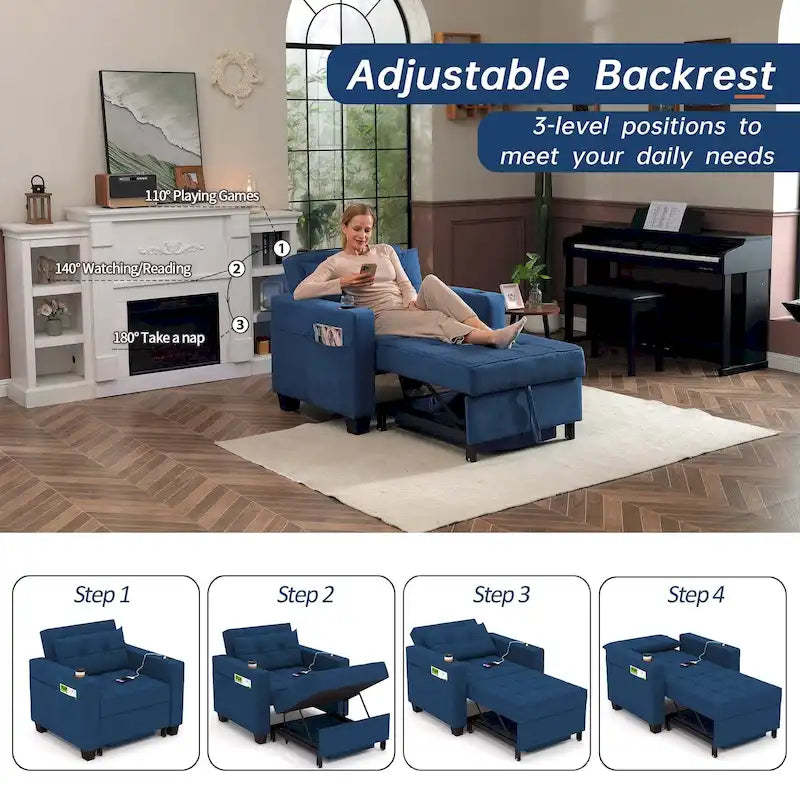 Fauteuil-lit futon convertible 3 en 1 pour salon