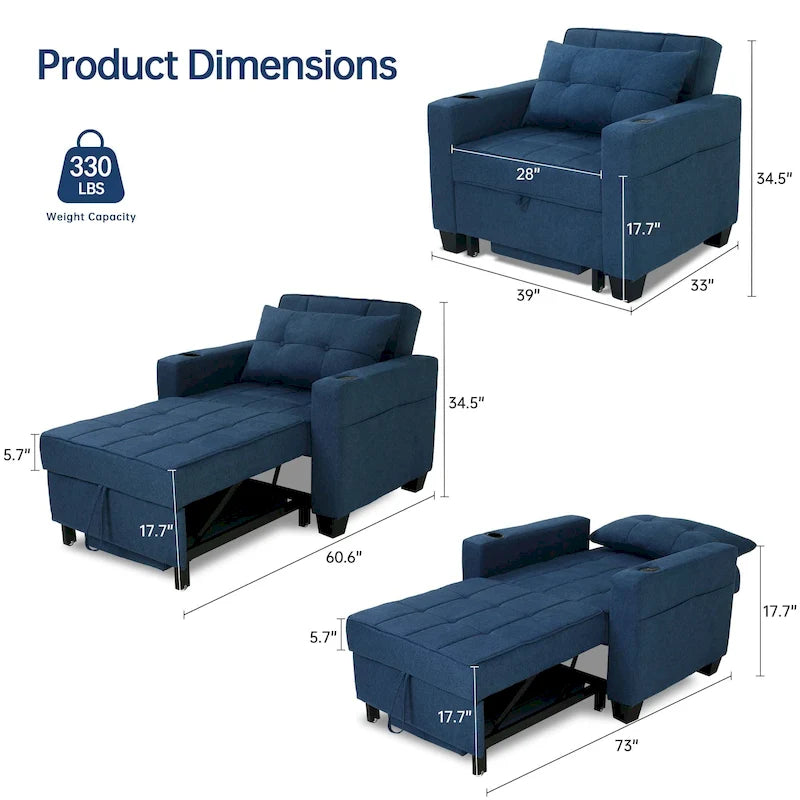 Fauteuil-lit futon convertible 3 en 1 pour salon