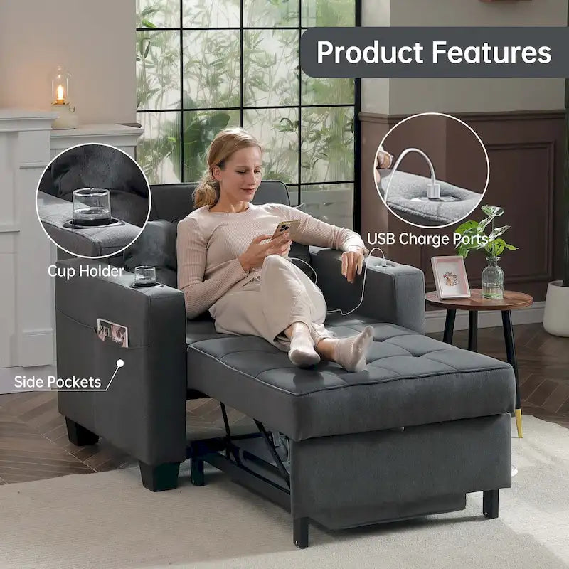 Fauteuil-lit futon convertible 3 en 1 pour salon