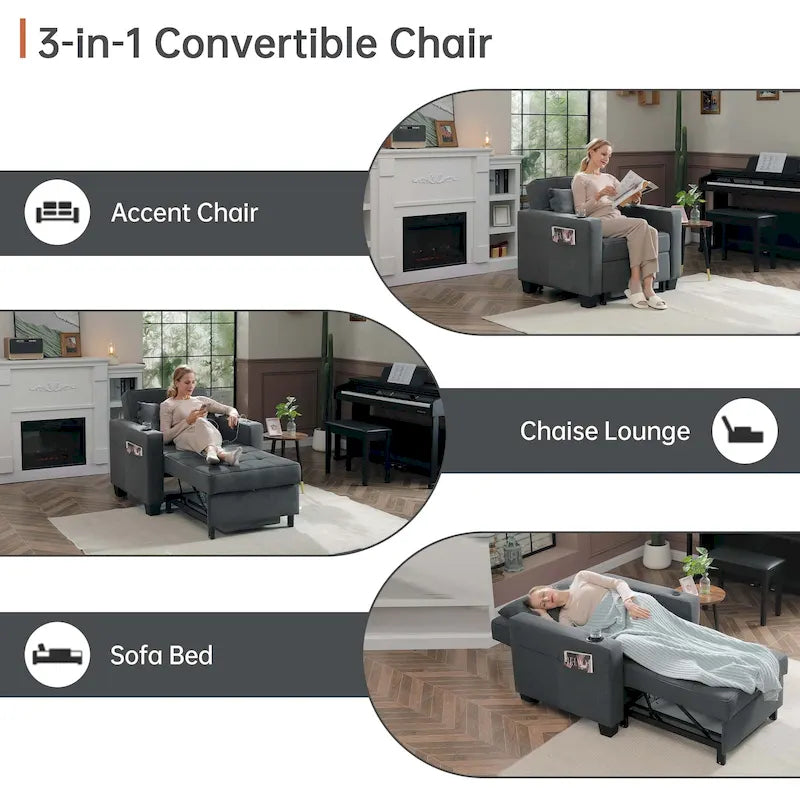Fauteuil-lit futon convertible 3 en 1 pour salon