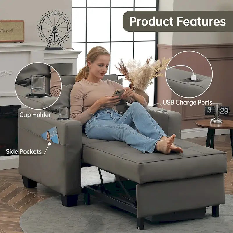 Fauteuil-lit futon convertible 3 en 1 pour salon