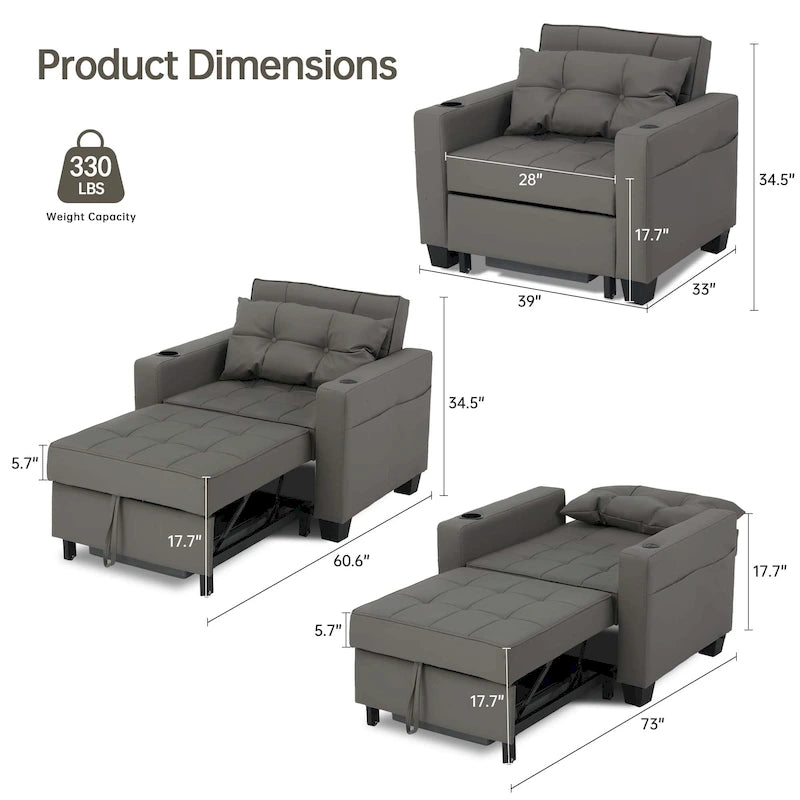 Fauteuil-lit futon convertible 3 en 1 pour salon