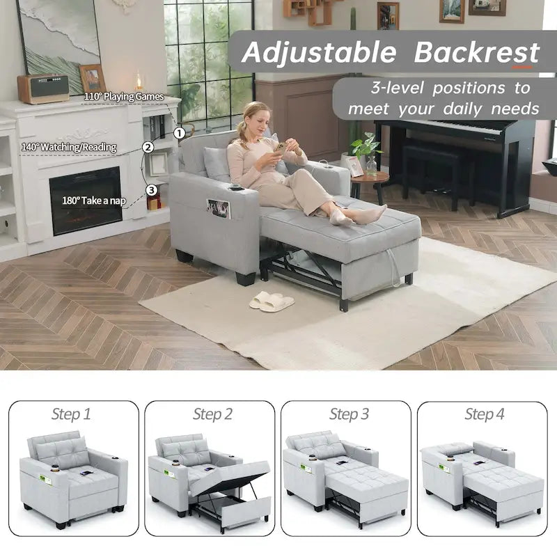 Fauteuil-lit futon convertible 3 en 1 pour salon