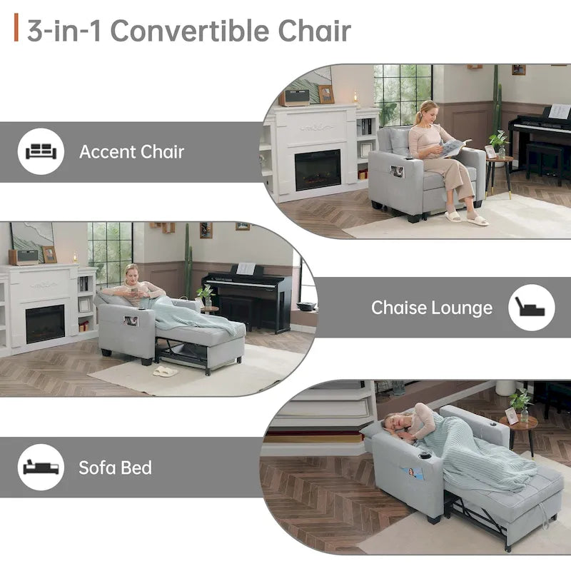 Fauteuil-lit futon convertible 3 en 1 pour salon