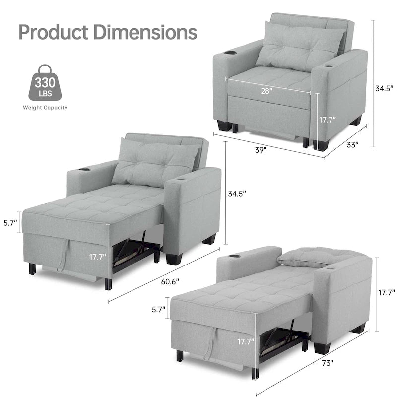 Fauteuil-lit futon convertible 3 en 1 pour salon