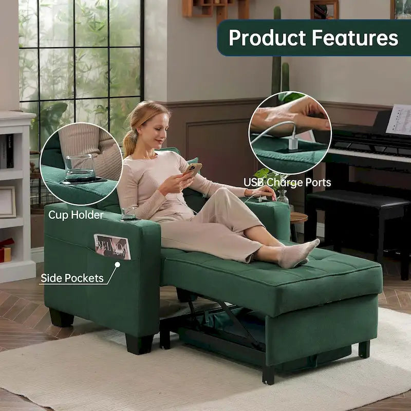Fauteuil-lit futon convertible 3 en 1 pour salon