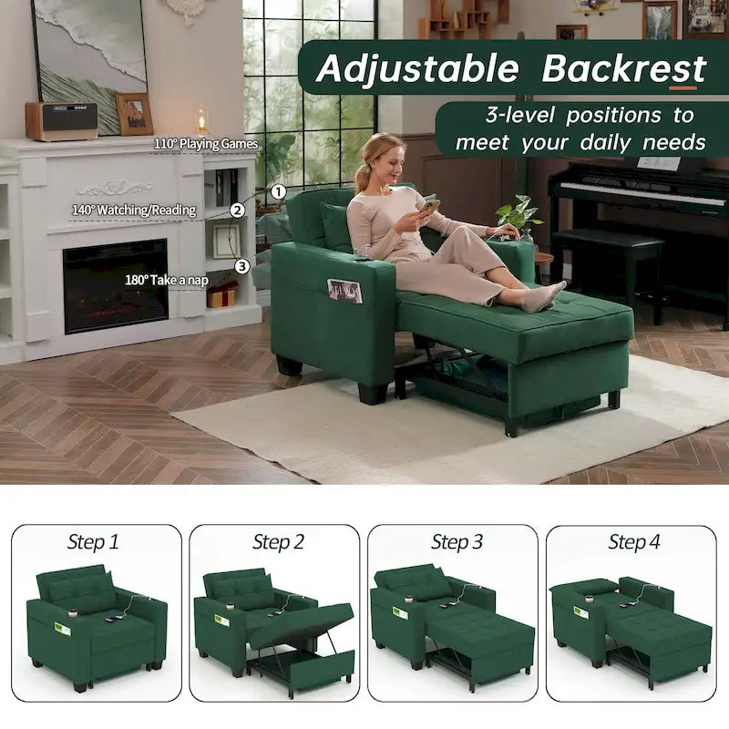 Fauteuil-lit futon convertible 3 en 1 pour salon