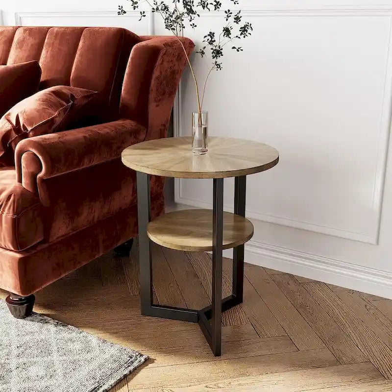 Table basse ronde avec rangement en bois massif