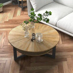 Round Coffee Table with Solid Wood Storage Circle Center Table