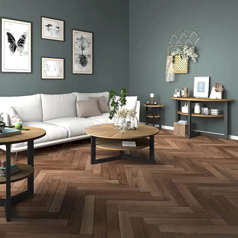 Table basse ronde avec rangement en bois massif
