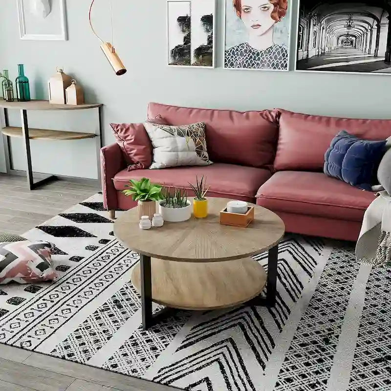 Table basse ronde avec rangement en bois massif