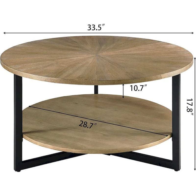 Table basse ronde avec rangement en bois massif