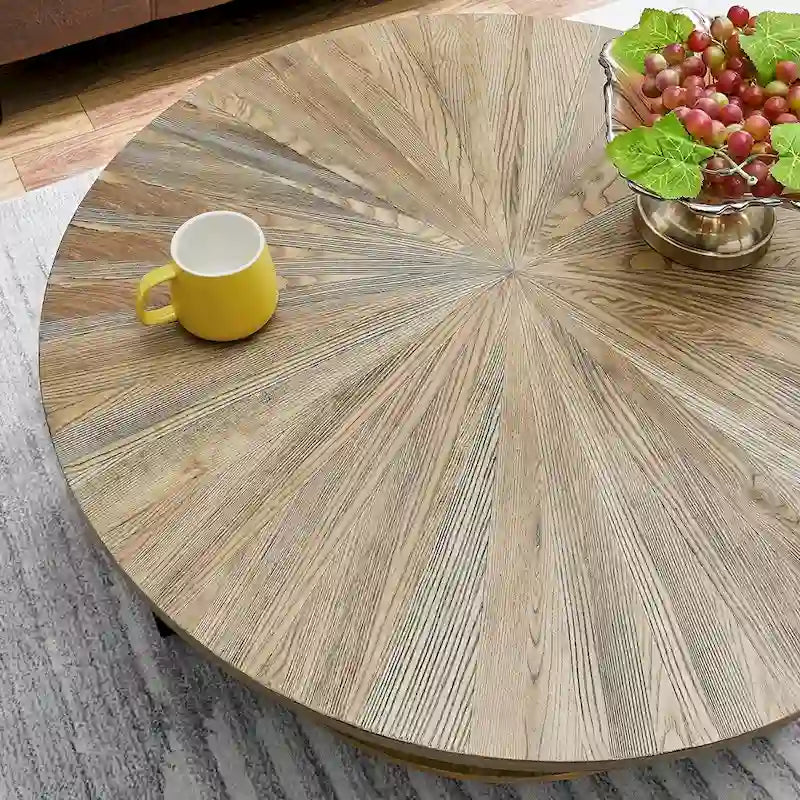 Table basse ronde avec rangement en bois massif
