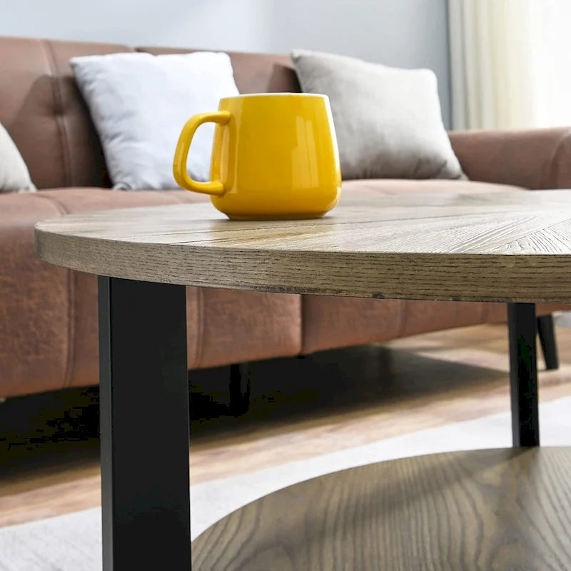 Table basse ronde avec rangement en bois massif
