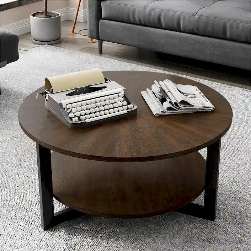 Table basse ronde avec rangement en bois massif