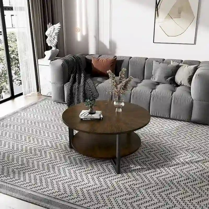 Table basse ronde avec rangement en bois massif