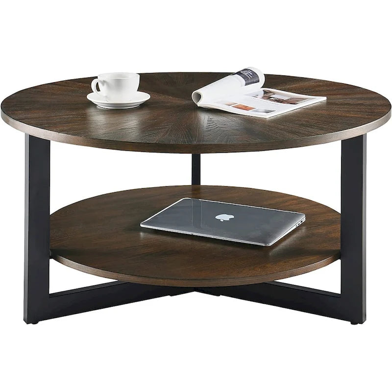 Table basse ronde avec rangement en bois massif