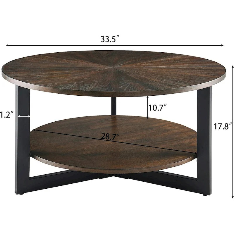 Table basse ronde avec rangement en bois massif