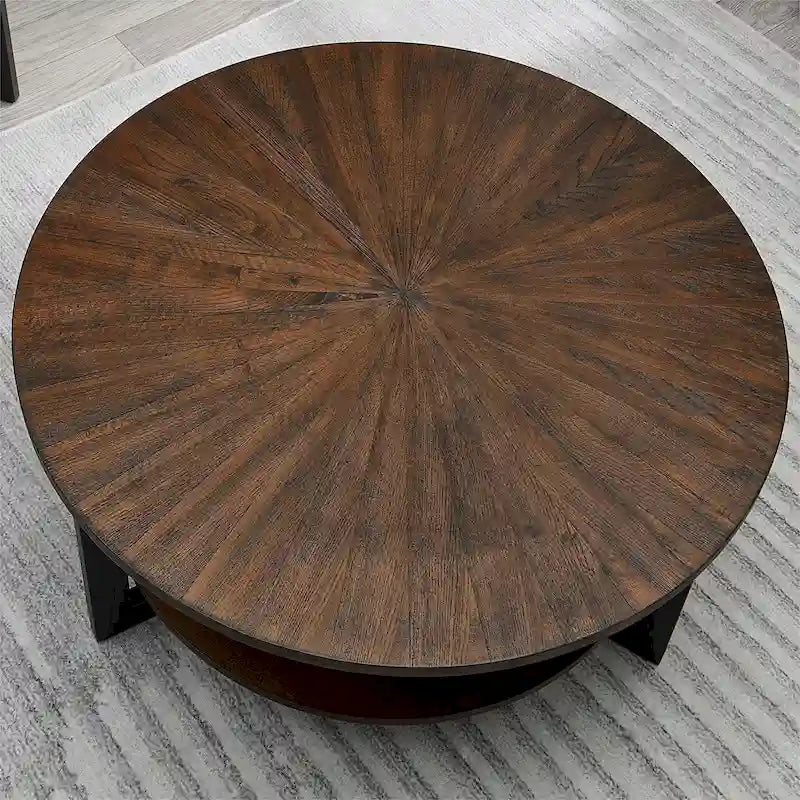 Table basse ronde avec rangement en bois massif