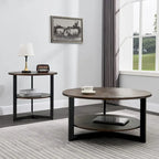 Table basse ronde avec rangement en bois massif