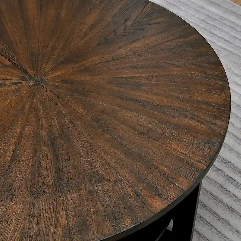 Table basse ronde avec rangement en bois massif