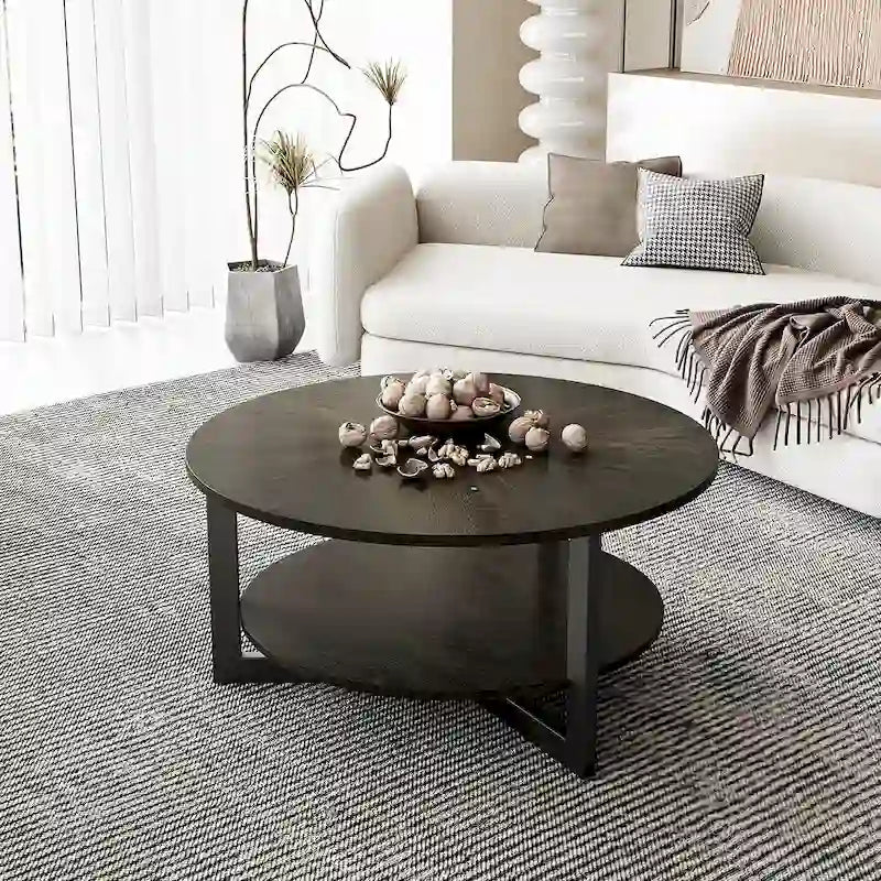 Table basse ronde avec rangement en bois massif
