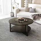 Table basse ronde avec rangement en bois massif