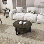 Table basse ronde avec rangement en bois massif