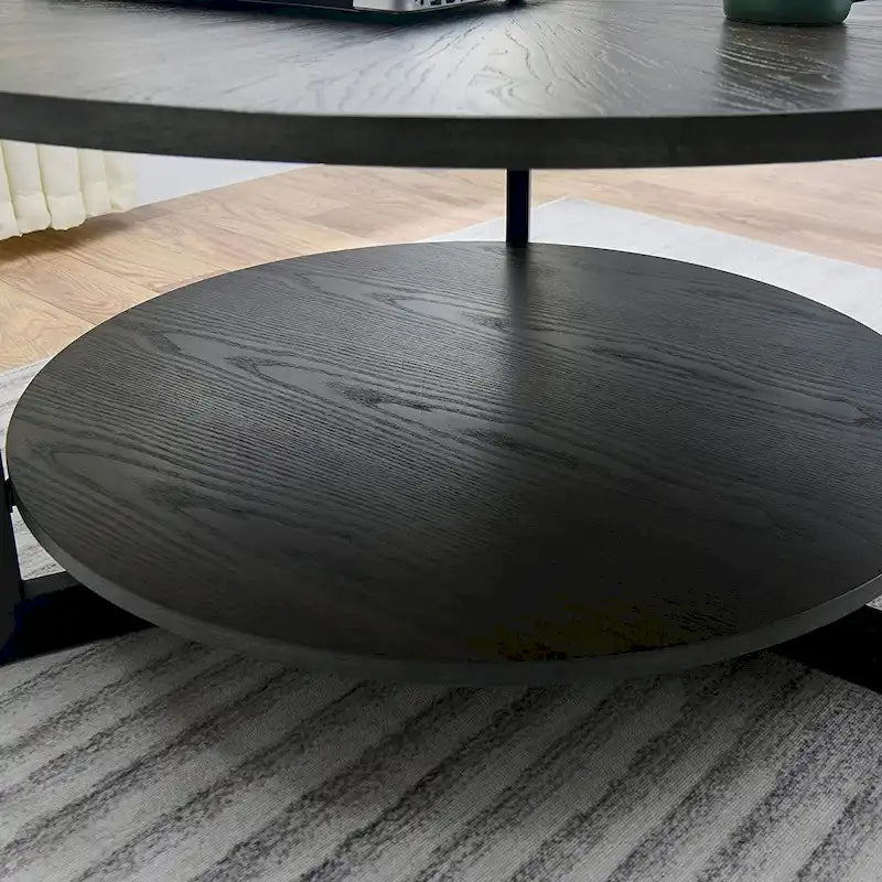 Table basse ronde avec rangement en bois massif