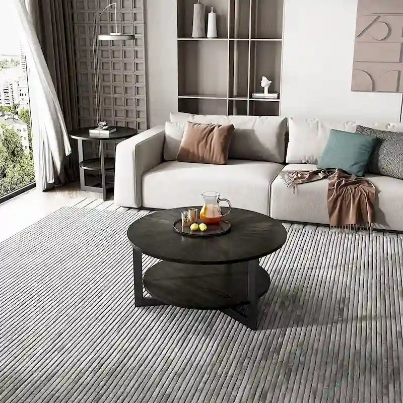Table basse ronde avec rangement en bois massif