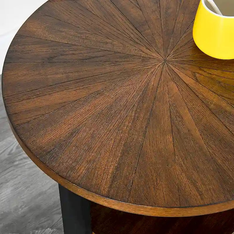 Table basse ronde avec rangement en bois massif