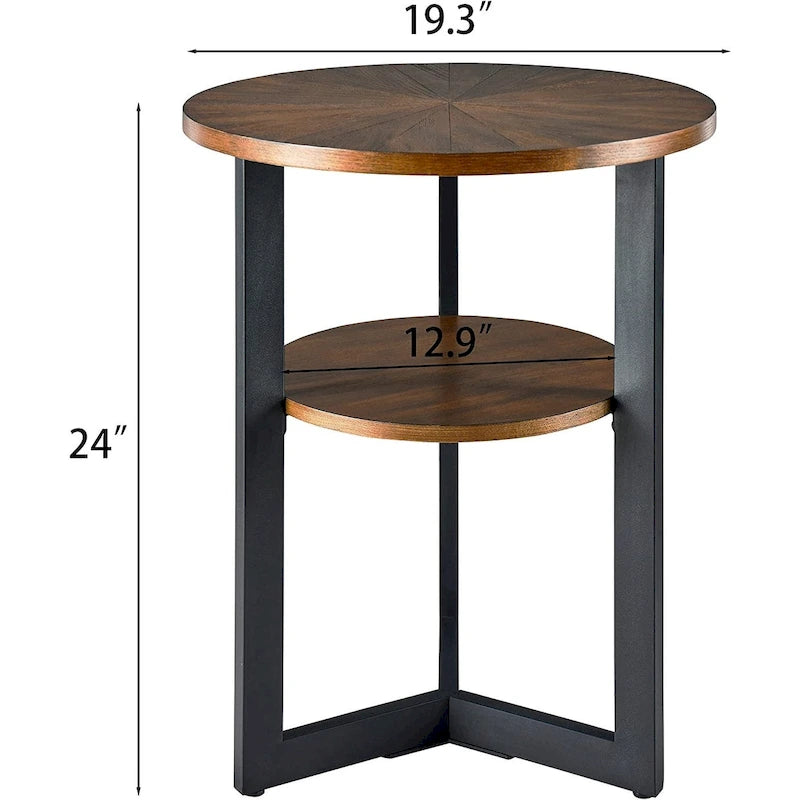 Table basse ronde avec rangement en bois massif