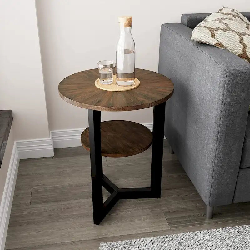 Table basse ronde avec rangement en bois massif