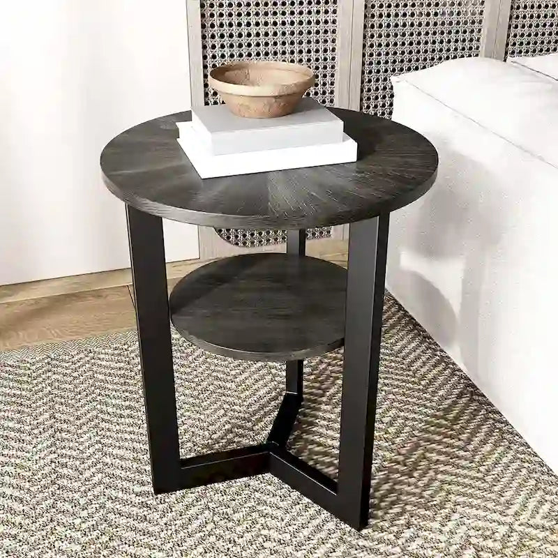 Table basse ronde avec rangement en bois massif