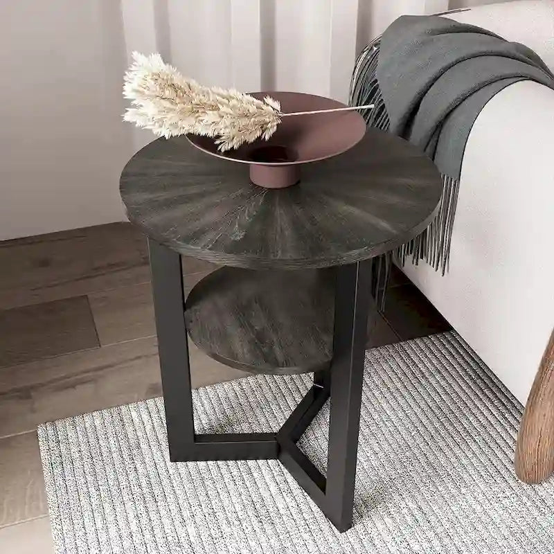Table basse ronde avec rangement en bois massif