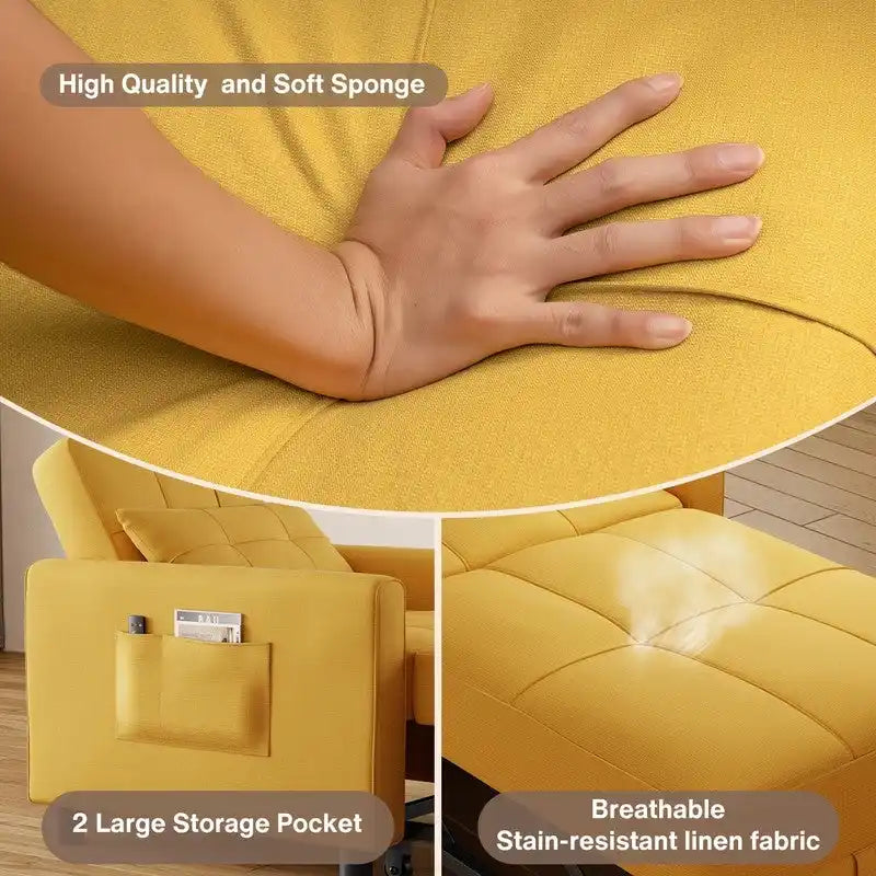 Canapé-lit convertible 3 en 1, avec fauteuil gigogne et lit pliant, idéal pour le salon.