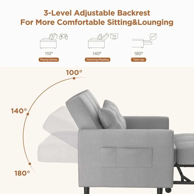 Canapé-lit convertible 3 en 1, avec fauteuil gigogne et lit pliant, idéal pour le salon.